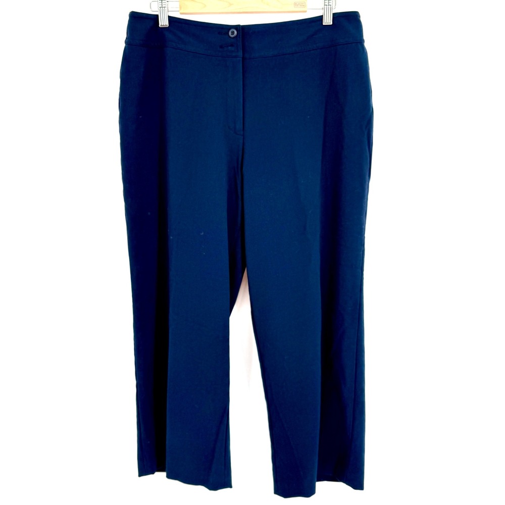 Haggar Womens Navy Wide‎ Leg Dress Pants High Rise Professional Trousers Sz 14